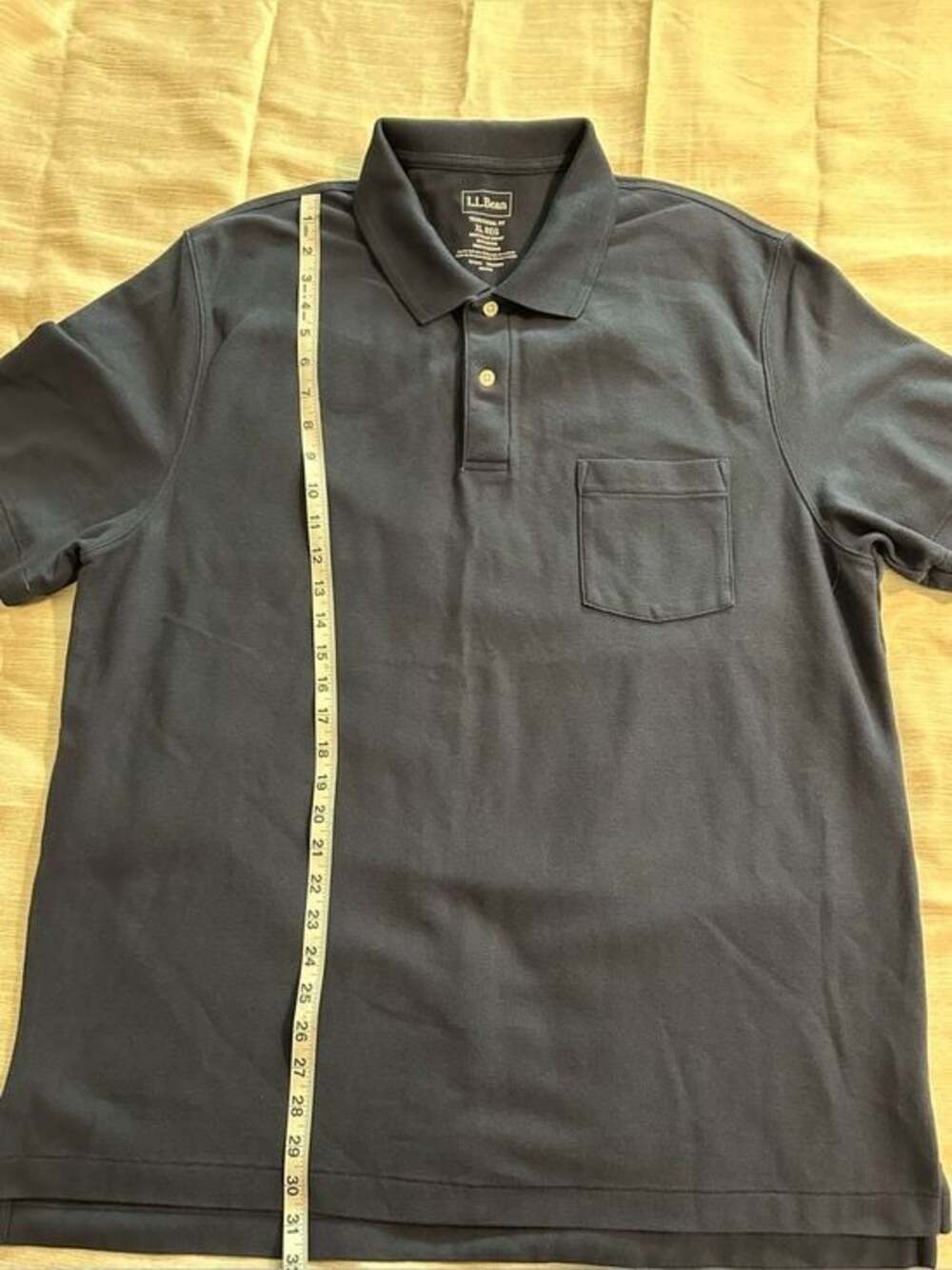 L.L. Bean Navy Men's Premium Double L Polo, Hemmed Short-Sleeve with Pocket, XL